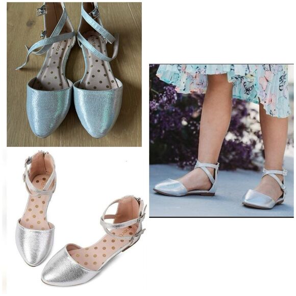 Nerteo Girl's Glitter Ballet Flats Ankle Strap Dress Shoes Sandals youth size 3 - Picture 1 of 8